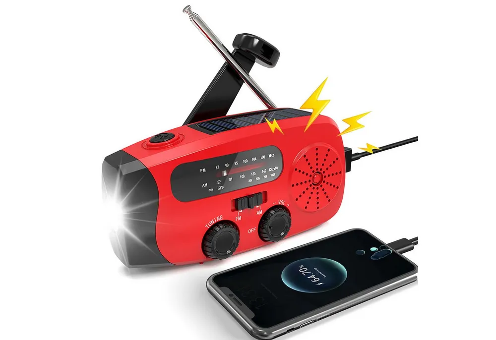 Sytifro Notfallradio, Solar Radio, AM/FM Kurbelradio mit handy ladefunktion Notfallradio (Tragbares, Radio Batteriebetrieben Notfall mit 2000mAh Wiederaufladbare Batterie, 6 W, radio mit Led Taschenlampe, SOS-Alarm für Notfall, Camping, Ourdoor)