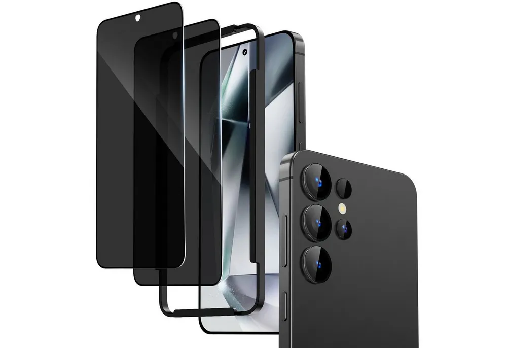 Sytifro Schutzfolie Sichtschutz Panzerglas, Privacy Schutzfolie, Blickschutz für, (Samsung Galaxy S26/ Samsung Galaxy S26+/ Samsung Galaxy S26 Ultra, Samsung Galaxy S25/ Samsung Galaxy S25+/ Samsung Galaxy S25 Ultra, 2 Privacy Glass + 1 Montagerahmen, 9H Härte Panzerfolie), HD Displayschutz, Ultra-klar, Anti-Fingerprint.