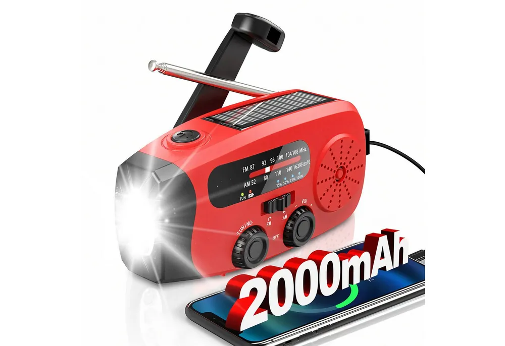 Sytifro Solar Radio,AM/FM notfallradio, Kurbelradio mit powerbank Radio (Radio Batteriebetrieben Notfall mit 2000mAh Wiederaufladbare Batterie, Tragbares, 6 W, radio mit Led Taschenlampe, SOS-Alarm für Notfall, Camping, Ourdoor)