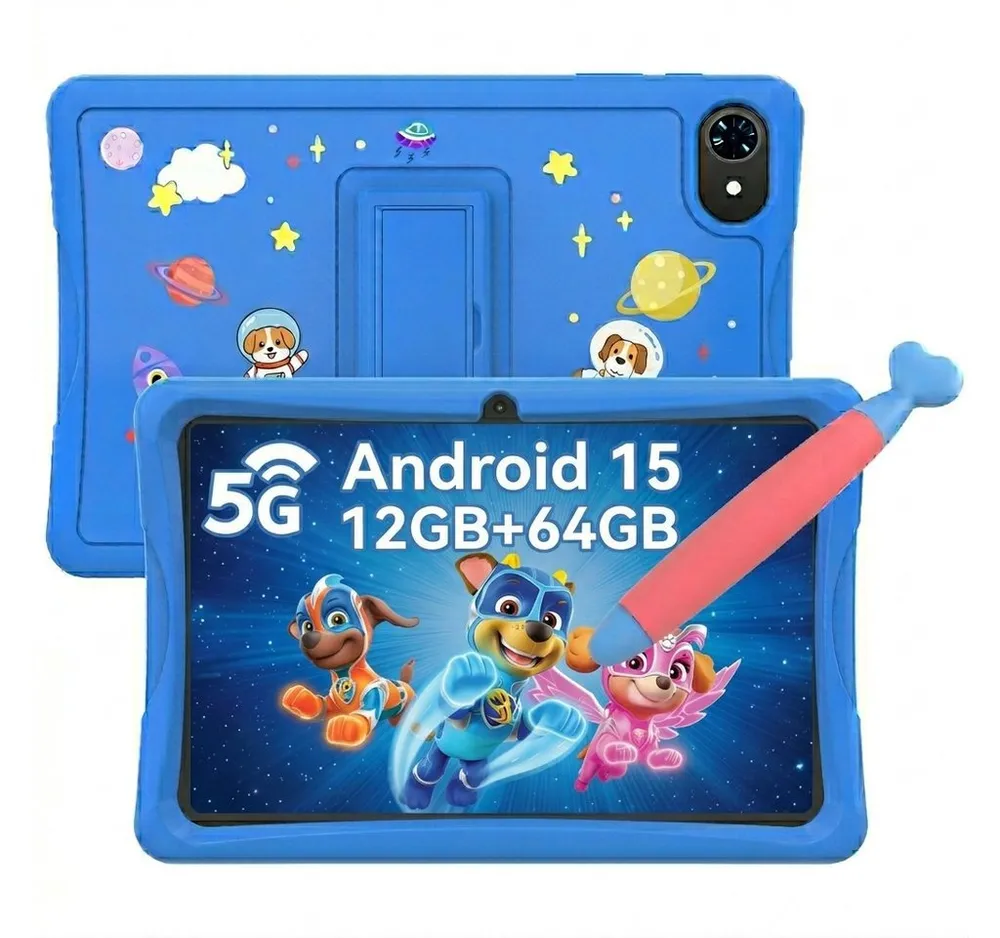 TABWEE 10" kinder tablet Android15 mit Hülle, Stift Tablet (10.1", 64 GB, Android15, Google Kids Space, 5G wifi, Android 15, Gemini AI, mit Stift)