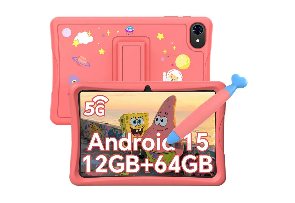 TABWEE 10" kinder tablet Android15 mit Hülle, Stift Tablet (10.1", 64 GB, Android15, Google Kids Space, 5G wifi, Android 15, Gemini AI, mit Stift)