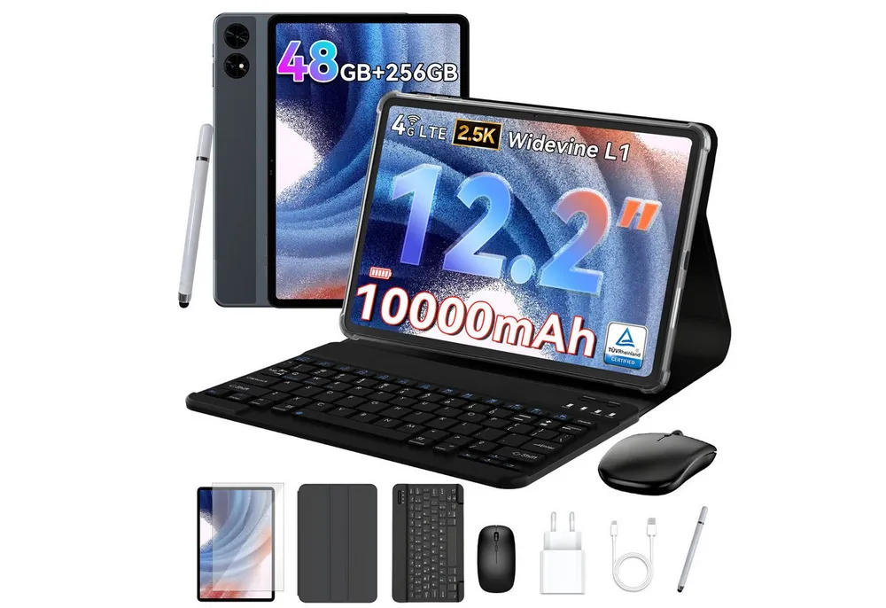 TABWEE 12,2" Android 16 4G LTE 10000 mAh Akku 256 GB Tablet (12.2", 256 GB, Android16, Android 16, 4G LTE, 5G Wifi, 10000 mAh Akku, mit Stift/Maus/Tastatur)