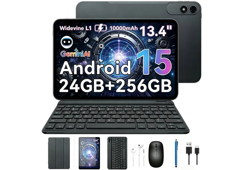 TABWEE 13.4" Android 16 mit Tastatur Maus Stift Kopfhörer 10000mAh 256GB Tablet (13.4", 256 GB, Android16, 10000 mAh, Android 16, Gemini AI, mit Zubehör, Kabel-Headset)