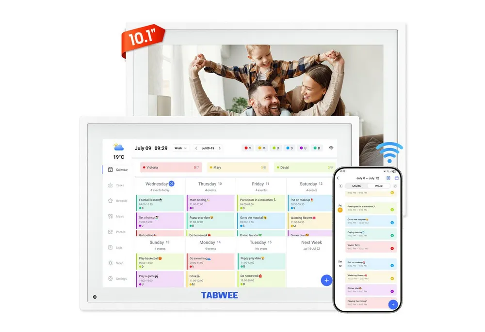 TABWEE P10 10,1" Desktop Digitaler Bilderrahmen und Kalender Tablet (10.1", 32 GB, Android 10,1, Weihnachtsgeschenk für die Familie)