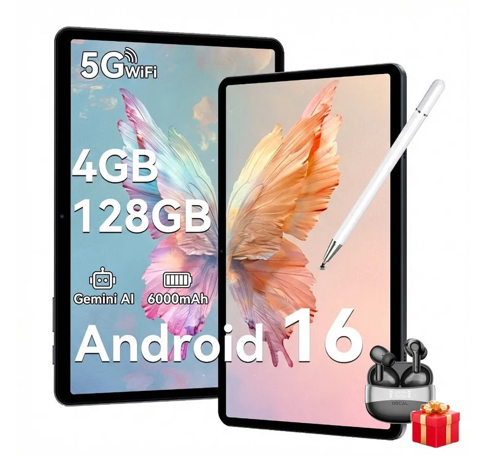 TABWEE T80 10.1", 6000 mAh, 12GB+128GB, Android 16, WLAN Tablet (10.1", Android16, 5G wifi, Android 16, Gemini AI, PC-Modus)