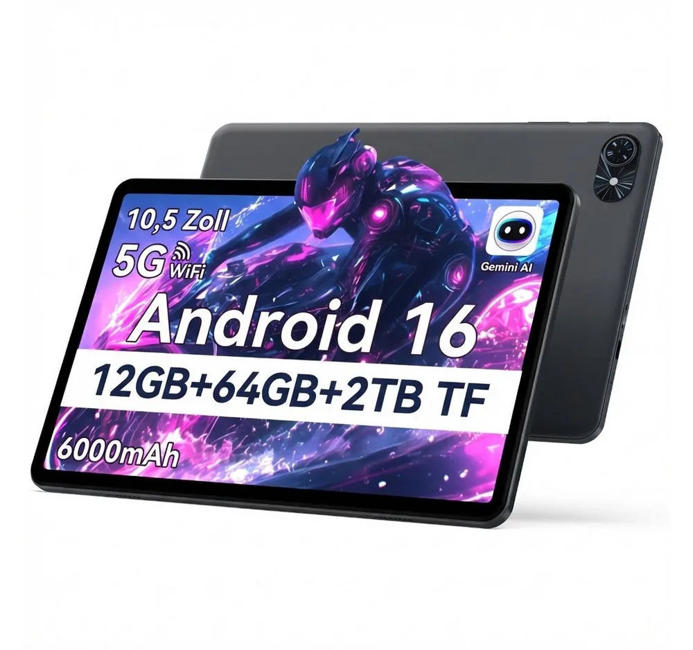 TABWEE T80 10,5", 6000 mAh, 12GB+64GB, Android 16, WLAN Tablet (10.5", Android16, 5G wifi, Android 16, Gemini AI, PC-Modus)