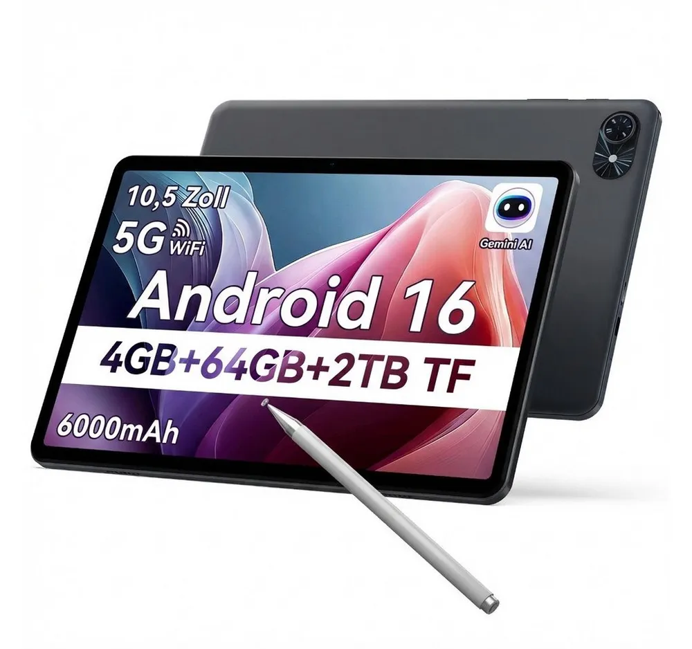 TABWEE T80 10" Android 16 64GB/128 GB incl. Stift Tablet (10.1", 128 GB, Android16, 5G wifi, Android 16, Gemini AI, mit Stift)