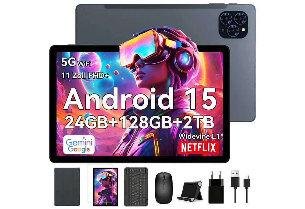 TABWEE T9 11" FHD Android 16 Tablet mit Tastatur Maus Hülle 8000 mAh WiFi Tablet (11", 128 GB, Android16, Android 16, FHD Display, Widevine L1, Gemini AI, 13 MP)