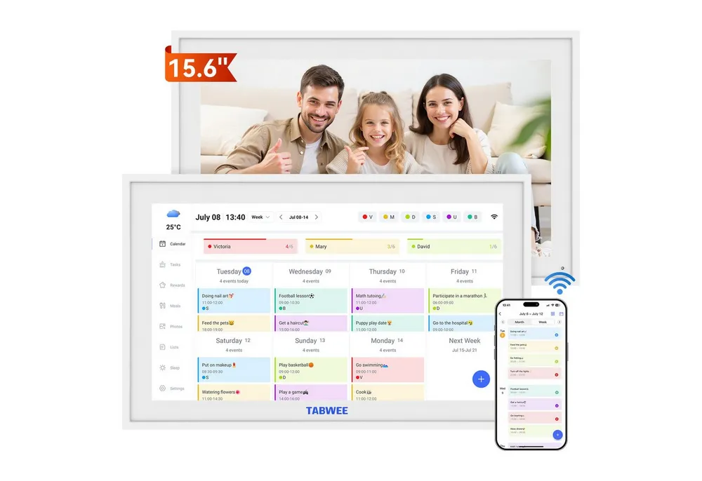 TABWEE TABWEE P15 15,6" Digitaler Kalender mit Touchscreen, WiFi Tablet (15,6", 32 GB, Android 10,1, Festival Geschenke für Mama, Papa)