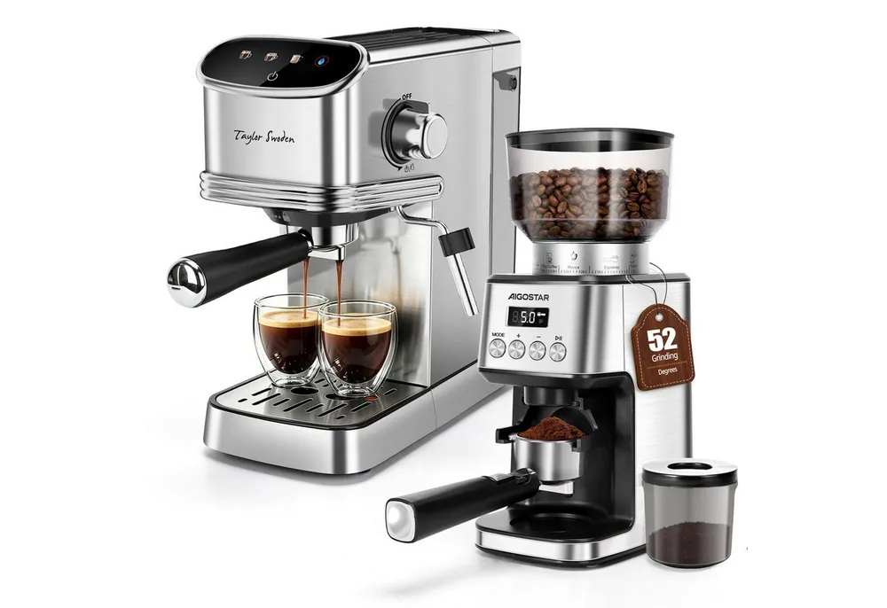 Taylor Swoden Espressomaschine, 2 in 1 Kompakte Edelstahl Kapsel Kaffeemaschine mit 1,35L Tank