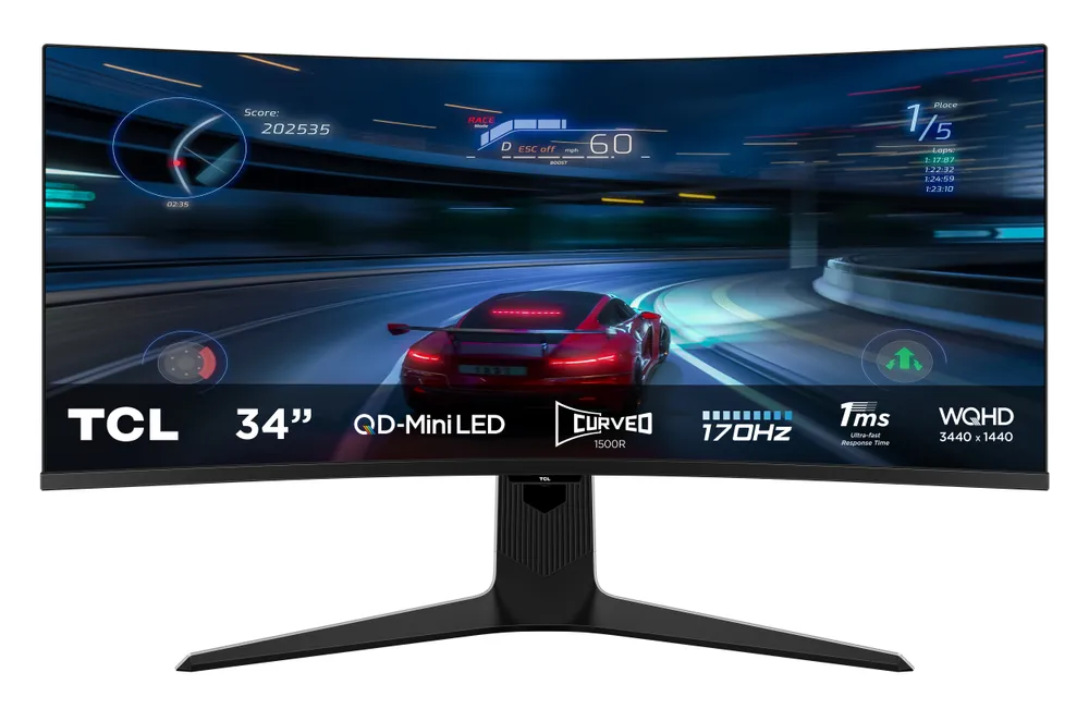 Monitor TCL 34R83Q 34" Ultra WQHD 170Hz Mini-LED QLED Gebogen VA KVM USB-C 90W FreeSync G-Sync