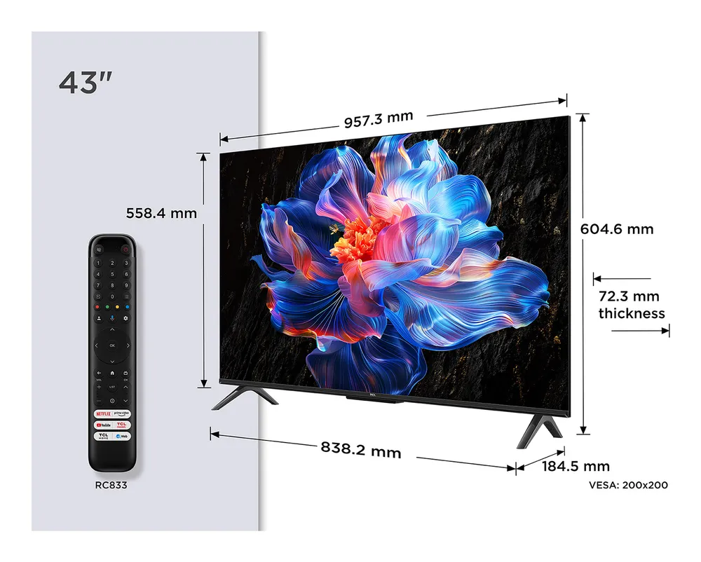 TV TCL LED 43P6K 43" 4K UltraHD 60Hz Smart TV Google TV HDR10 Dolby Atmos