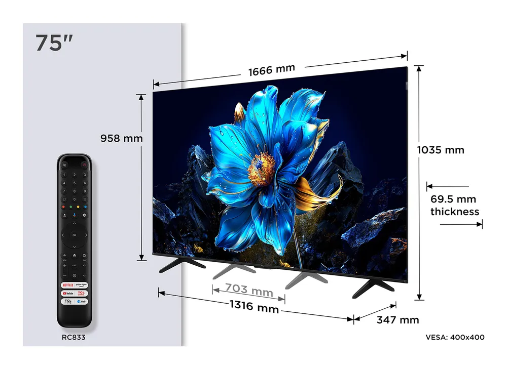 TV TCL QLED 75P79K 75" 4K Ultra HD Smart TV Metalic Google TV