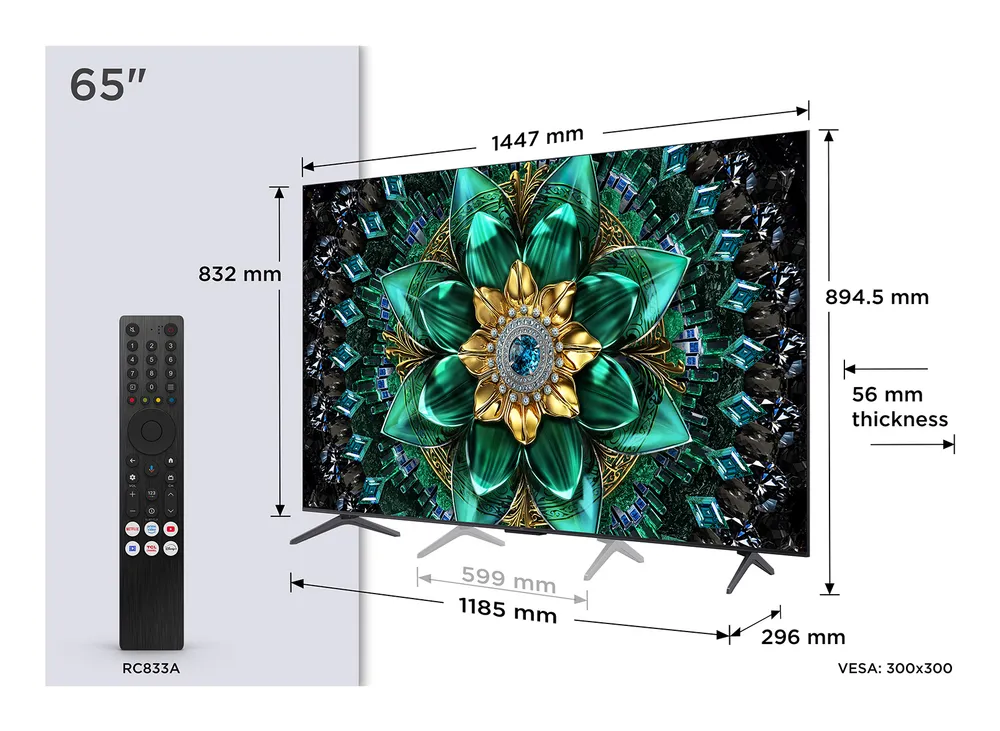 TCL 65Q6CX1 Mini-LED-Fernseher (164 cm/65 Zoll, 4K Ultra HD, Smart-TV, Google TV, 4K Multi-HDR Dolby Vision, 144Hz, ONKYO Dolby Atmos, Apple Airplay 2)