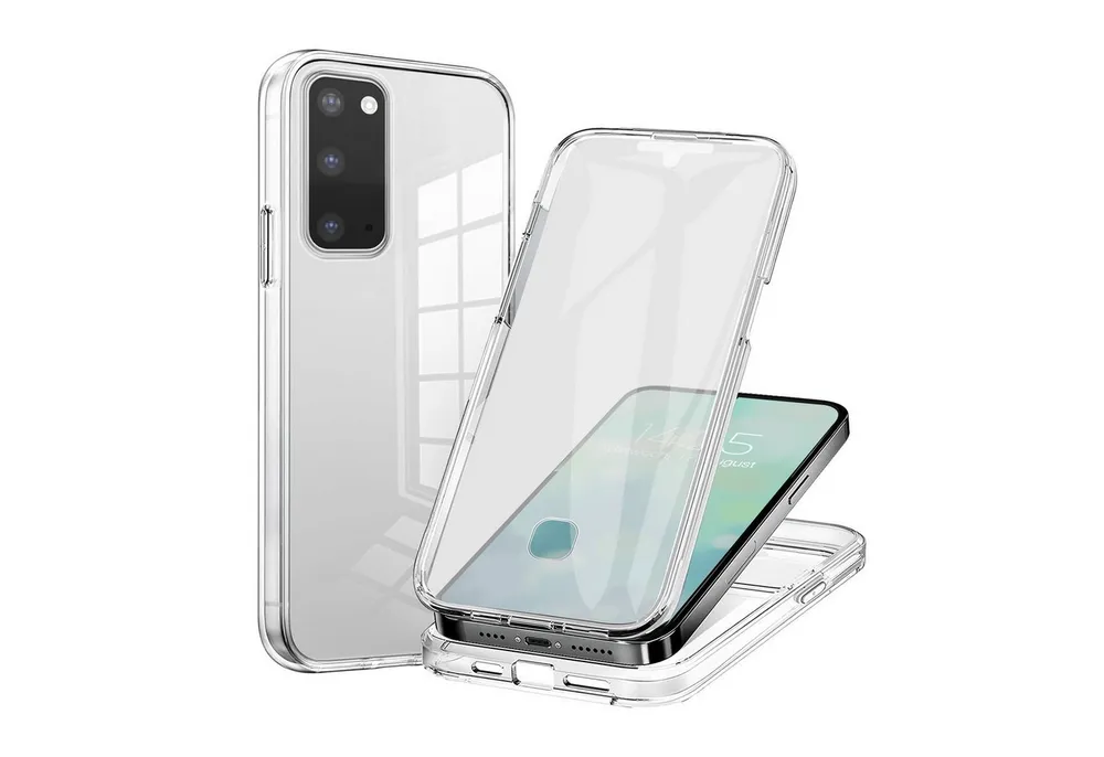 Tec-Expert Handyhülle 360 Grad Hülle für Samsung Galaxy S20 6.2 Zoll, 6.2", Rundum Schutz Cover Case Hülle Transparent