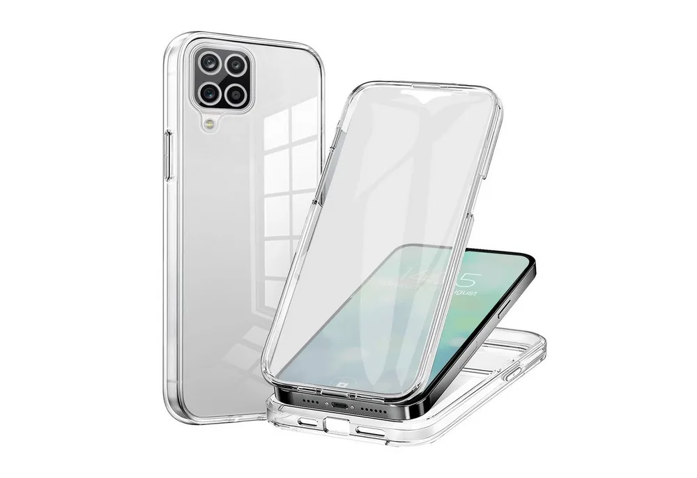 Tec-Expert Handyhülle 360 Grad Hülle für Samsung Galaxy A12 6.5 Zoll, 6.5", Rundum Schutz Cover Case Hülle Transparent