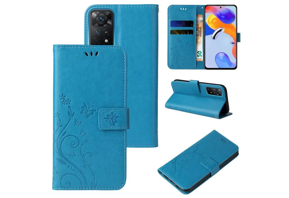 Tec-Expert Handyhülle Cover Tasche Hülle für Xiaomi Redmi Note 11 Pro 6,67 Zoll, Klapphülle Case mit Kartenfach Fliphülle aufstellbar, Motiv Blumen
