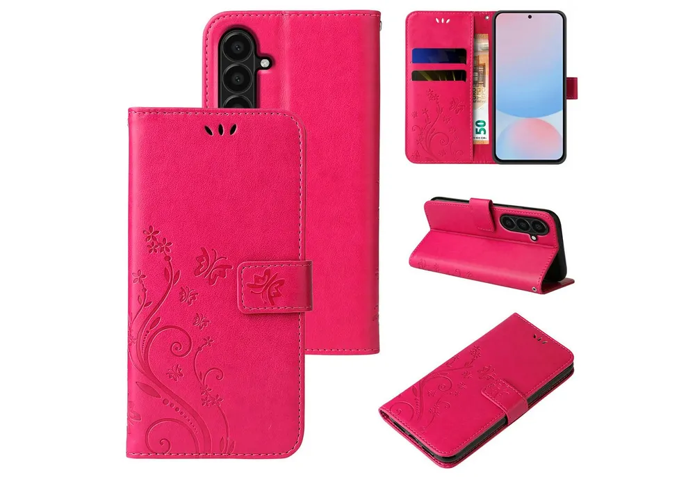 Tec-Expert Handyhülle Cover Tasche Hülle für Samsung Galaxy A56 5G 6.7 Zoll, 6.7, Klapphülle Case mit Kartenfach Fliphülle aufstellbar, Motiv Blumen