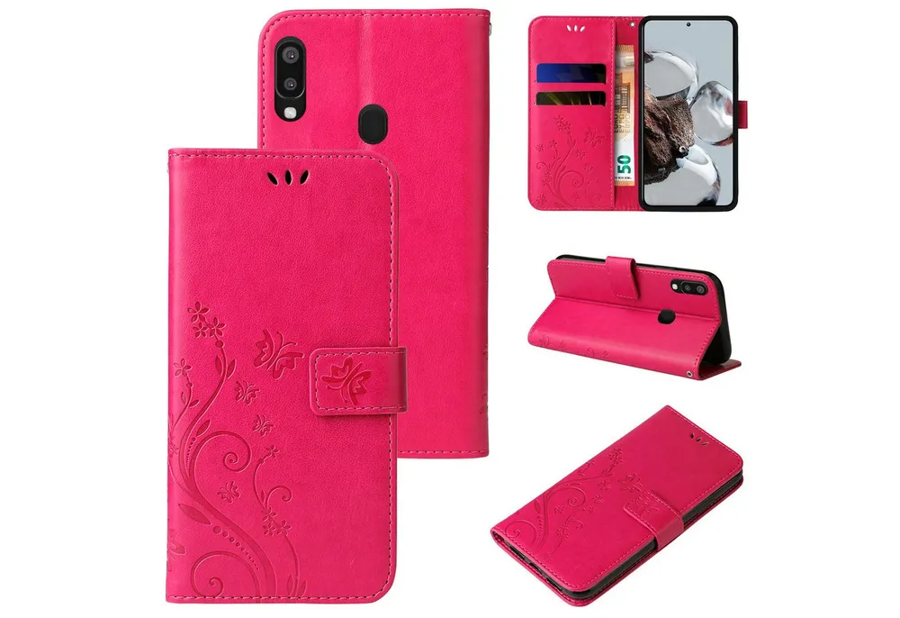 Tec-Expert Handyhülle Cover Tasche Hülle für Samsung Galaxy A20e 5,8 Zoll, Klapphülle Case mit Kartenfach Fliphülle aufstellbar, Motiv Blumen