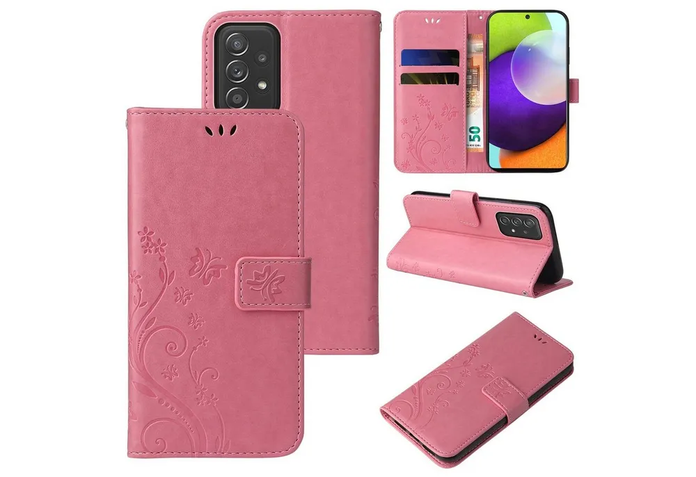 Tec-Expert Handyhülle Cover Tasche Hülle für Samsung Galaxy A52, A52 5G, A52s 5G 6,5 Zoll, Klapphülle Case mit Kartenfach Fliphülle aufstellbar, Motiv Blumen