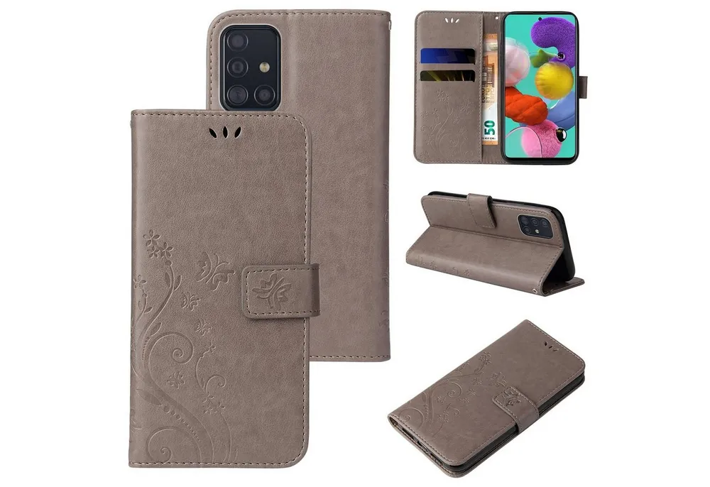 Tec-Expert Handyhülle Cover Tasche Hülle für Samsung Galaxy A51 6,5 Zoll, Klapphülle Case mit Kartenfach Fliphülle aufstellbar, Motiv Blumen