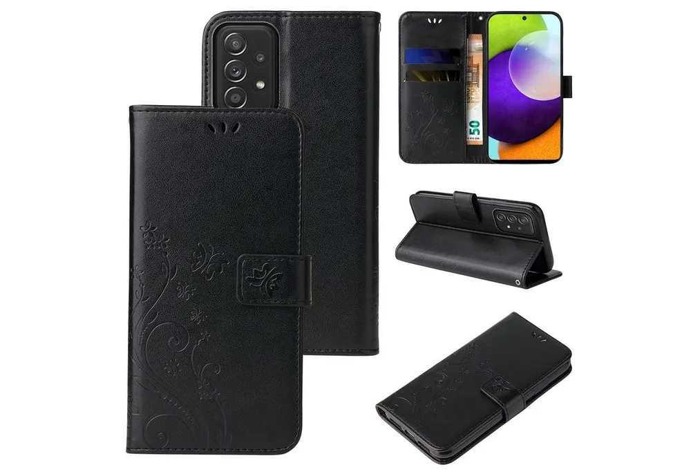 Tec-Expert Handyhülle Cover Tasche Hülle für Samsung Galaxy A52, A52 5G, A52s 5G 6,5 Zoll, Klapphülle Case mit Kartenfach Fliphülle aufstellbar, Motiv Blumen