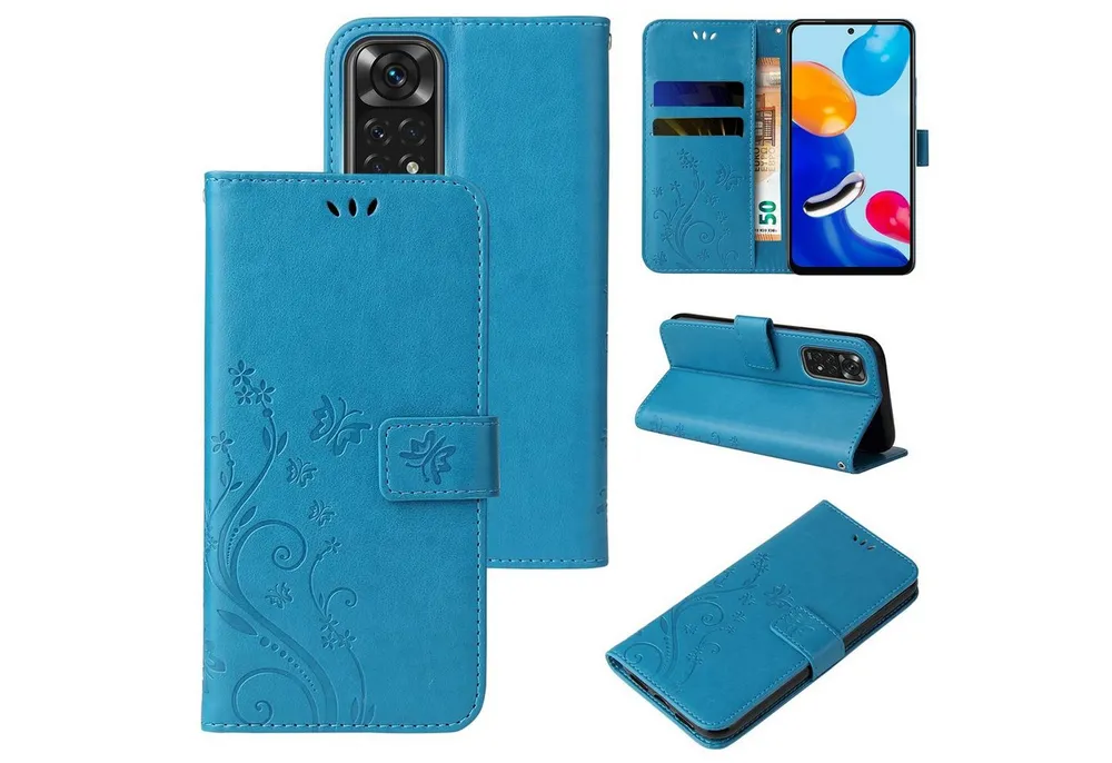 Tec-Expert Handyhülle Cover Tasche Hülle für Xiaomi Redmi Note 11 6,43 Zoll, Klapphülle Case mit Kartenfach Fliphülle aufstellbar, Motiv Blumen