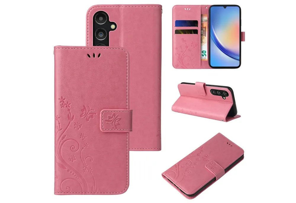Tec-Expert Handyhülle Cover Tasche Hülle für Samsung Galaxy A15 & A15 5G 6,5 Zoll, Klapphülle Case mit Kartenfach Fliphülle aufstellbar, Motiv Blumen