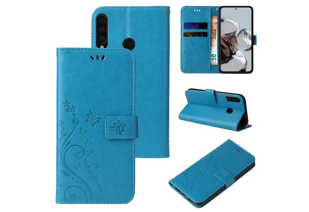 Tec-Expert Handyhülle Cover Tasche Hülle für Huawei P30 Lite 6,15 Zoll, Klapphülle Case mit Kartenfach Fliphülle aufstellbar, Motiv Blumen
