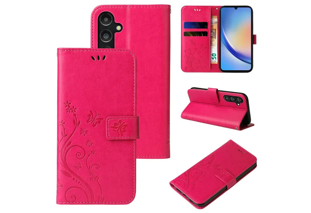 Tec-Expert Handyhülle Cover Tasche Hülle für Samsung Galaxy A15 & A15 5G 6,5 Zoll, Klapphülle Case mit Kartenfach Fliphülle aufstellbar, Motiv Blumen