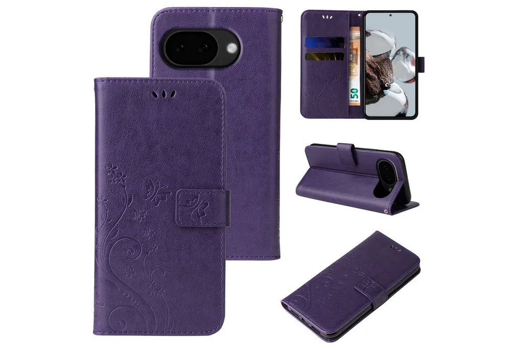 Tec-Expert Handyhülle Cover Tasche Hülle für Google Pixel 10a, Klapphülle Case mit Kartenfach Fliphülle aufstellbar, Motiv Blumen
