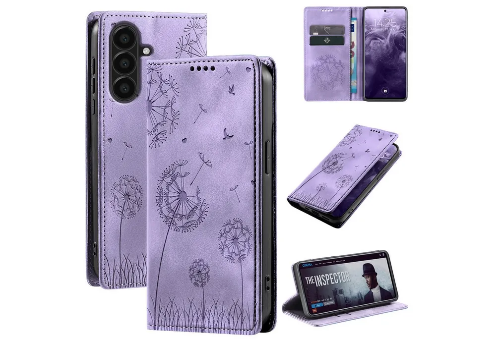 Tec-Expert Handyhülle Handy Hülle Klapphülle für Samsung Galaxy A56 5G 6.7 Zoll, 6.7", Blumen Pusteblume Case Cover mit Kartenfächern und RFID Schutz