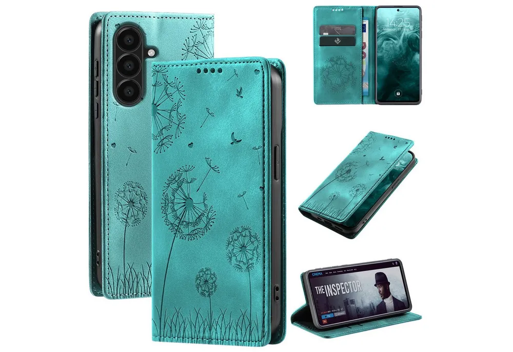 Tec-Expert Handyhülle Handy Hülle Klapphülle für Samsung Galaxy A17 / A17 5G 6.7 Zoll, 6.7", Blumen Pusteblume Case Cover mit Kartenfächern und RFID Schutz