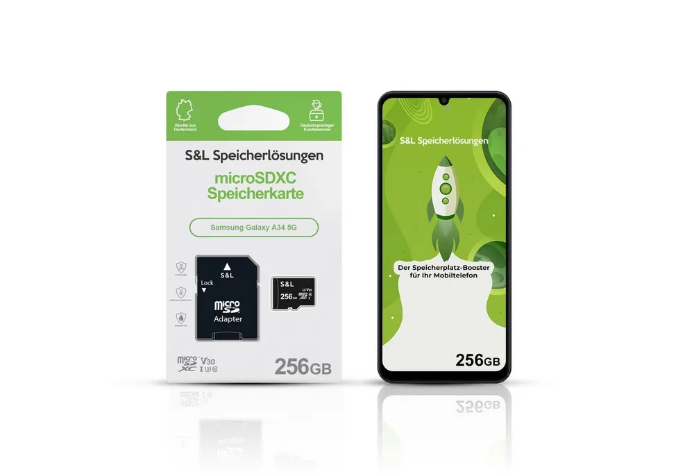 Tec-Expert microSD Karte S&L für Samsung Galaxy A34 5G Speicherkarte (256 GB, Class 10, microSDXC)