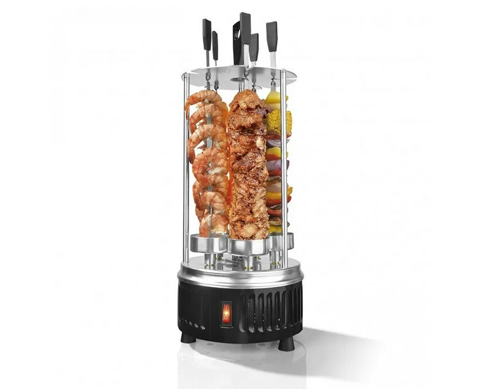 @tec Tischgrill BBQ Vertikalgrill 900W, Edelstahl BBQ Elektro Tisch Rund Grill für Fleisch-, Garnelen-Spieße