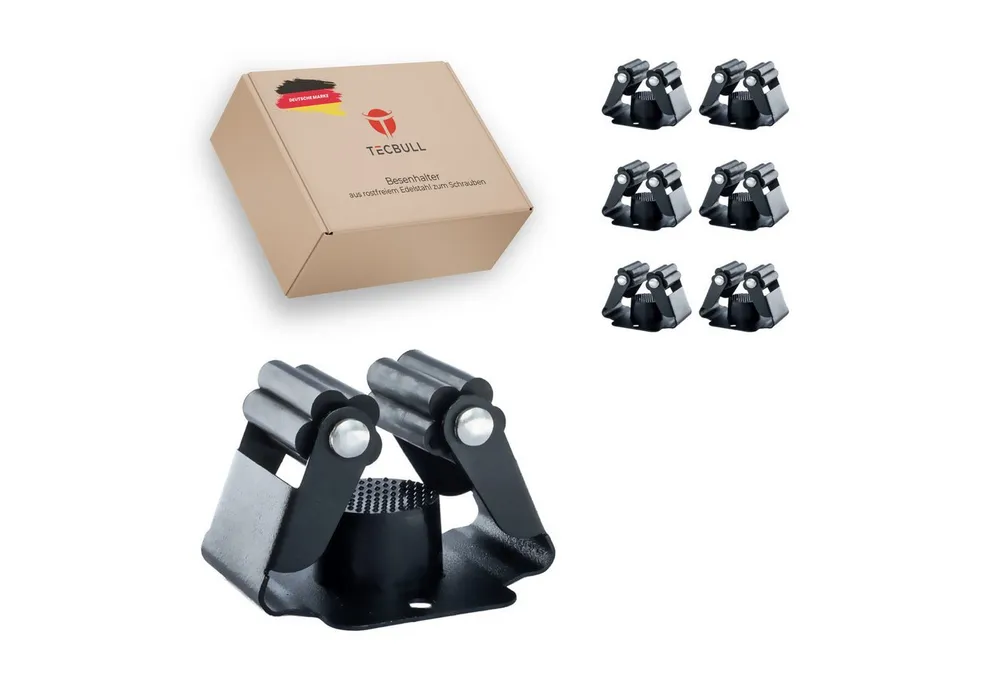 TECBULL Wandhalterung Besenhalter Edelstahl Besenhalterung Wand ohne Bohren, (6-tlg., Mopphalter, Mop Halter, Mopp Halterung, Wischmnopp, Besen, Edelstahl, Silikonrollen)