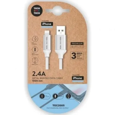 USB 2.0 Tech One TEC2005 Lightning Kabel 1m Nylon Weiß USB 2.0 Tech One TEC2005 Lightning Kabel 1m Nylon Weiß