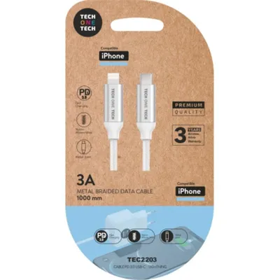 Kabel Tech One TECH TEC2203 Lightning USB-C 1m 3A WeißKabel Tech One TECH TEC2203 Lightning USB-C 1m 3A Weiß