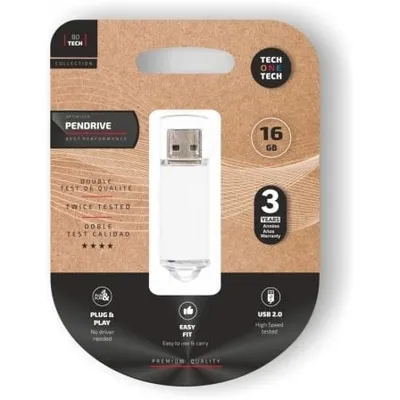 Tech One Tech TEC3005-16 Pendrive 16 GB USB 2.0 Weiß Aufhängbarer PC