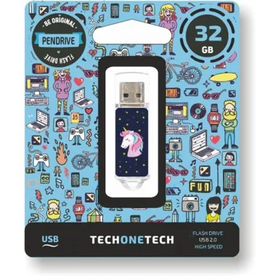 USB-Stick TECH ONE TECH Unicornio dream 32 GB USB 2.0 Blau Transparent