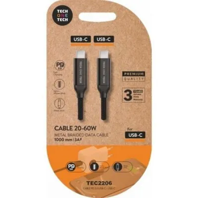 Kabel USB-C zu USB-C Tech One Tech 1 m 60W Power Delivery 3A Schwarz