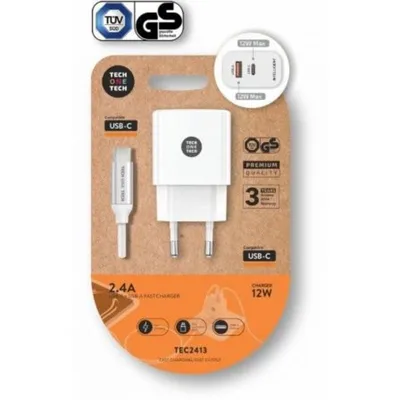 Wandladegerät Tech One Tech TEC2413 12W USB-C USB-A mit USB-C Kabel