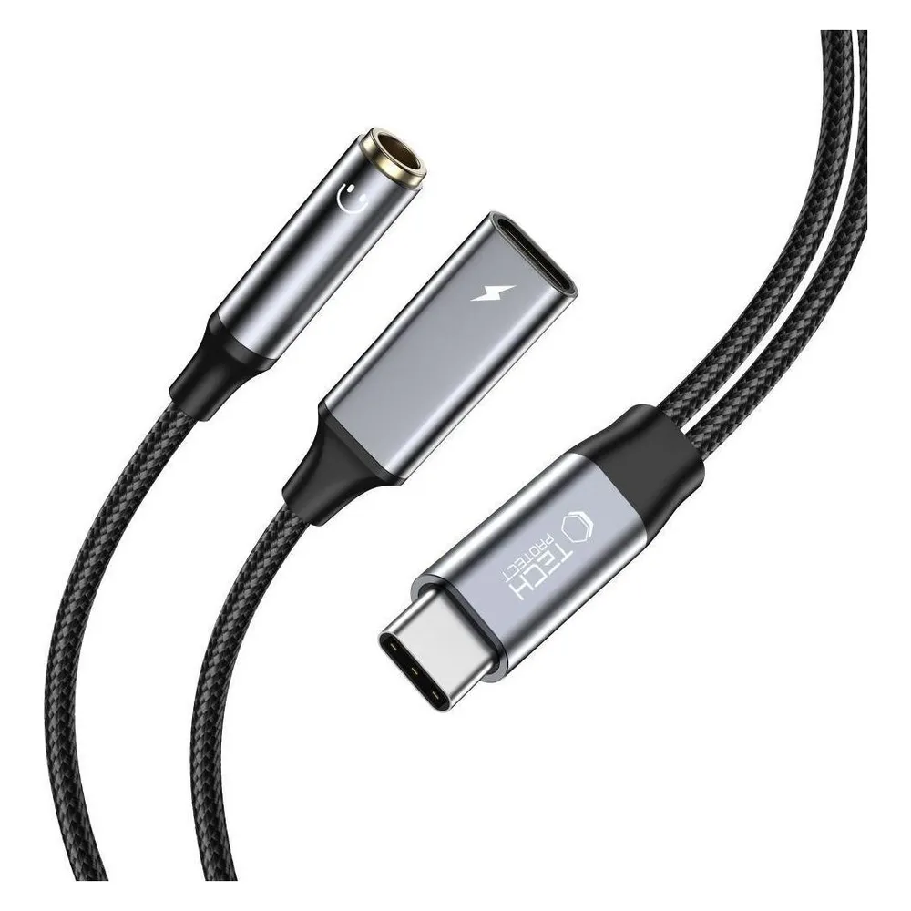 Tech-Protect UltraBoost USB-C (male) PD 60W 6A / mini jack 3.5mm (female) - USB-C (female) cable
