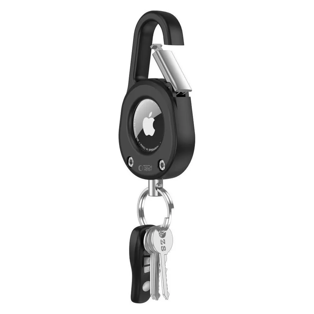 Tech-Protect Slidelock Karabiner Schlüsselanhänger Apple Airtag 1 / 2 Schwarz
