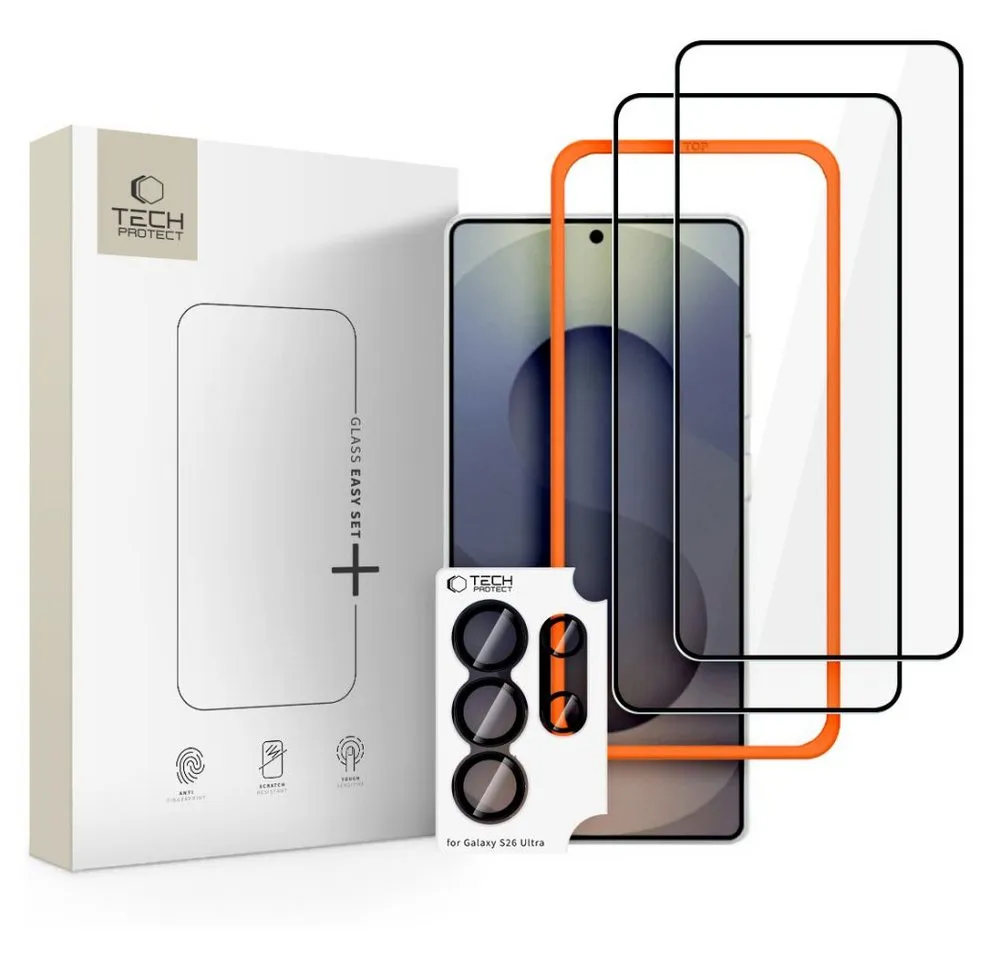 TECH PROTECT Displayschutzglas Easy Set 2+1 Pack Schutzgläser für Samsung Galaxy S26 Ultra - schwarz für Samsung Galaxy S26 Ultra, Set, 3er Set mit Displayglas und Kameraschutzglas