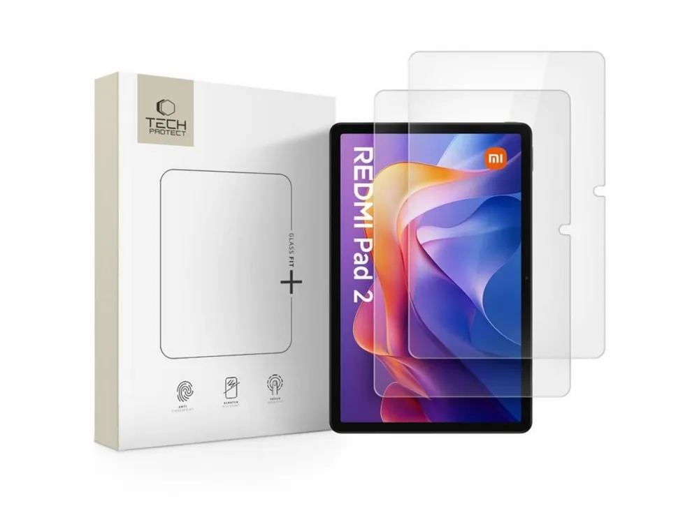 TECH PROTECT Displayschutzglas Fit+ für Xiaomi Redmi Pad 2, Set, 2er-Pack Displayschutzglas mit 9H-Härte und oleophober Beschichtung