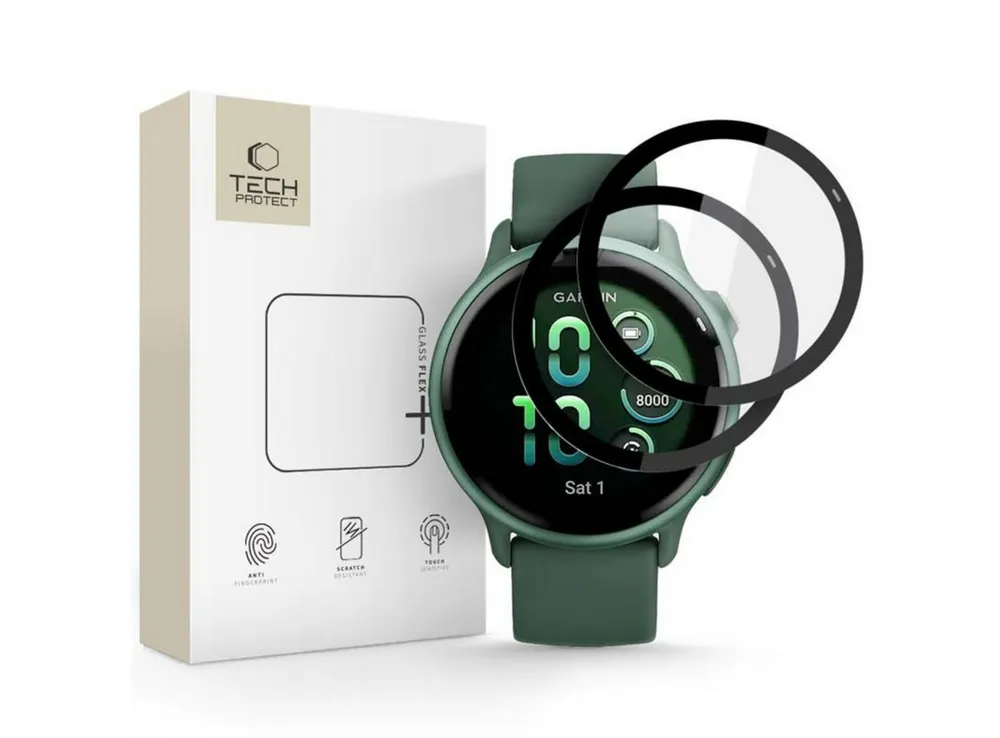 TECH PROTECT Displayschutzglas Glass Flex+ für Garmin Vivoactive 6, 2-teiliges Set, 2er-Pack bruchsicheres Hybridglas mit 7H Keramikbeschichtung
