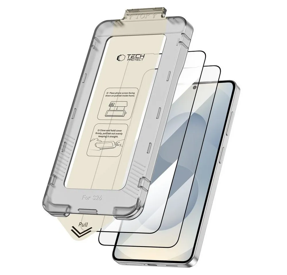 TECH PROTECT Displayschutzglas Quick Set 2er-Pack Gehärtetes Glas für Samsung Galaxy S26 - schwarz für Samsung Galaxy S26, Set, 2er Set mit 9H Glas und Quick Set+ Rahmen