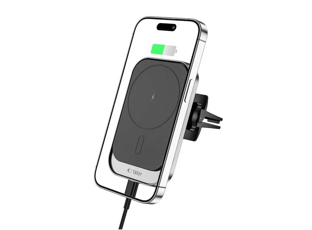 TECH PROTECT Handy-Halterung CW19, (bis 7 Zoll, Einzelartikel, Magnetische MagSafe-Halterung mit integriertem 15 W Wireless Charger)