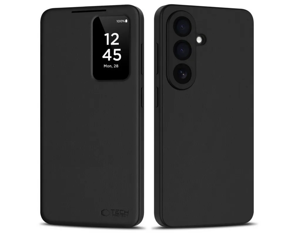 TECH PROTECT Handyhülle Brieftaschenhülle - Wallet für Samsung Galaxy S26 Schwarz Case 6,2 Zoll, Sichtfenster zeigt wichtige Infos ohne Öffnen der Hülle